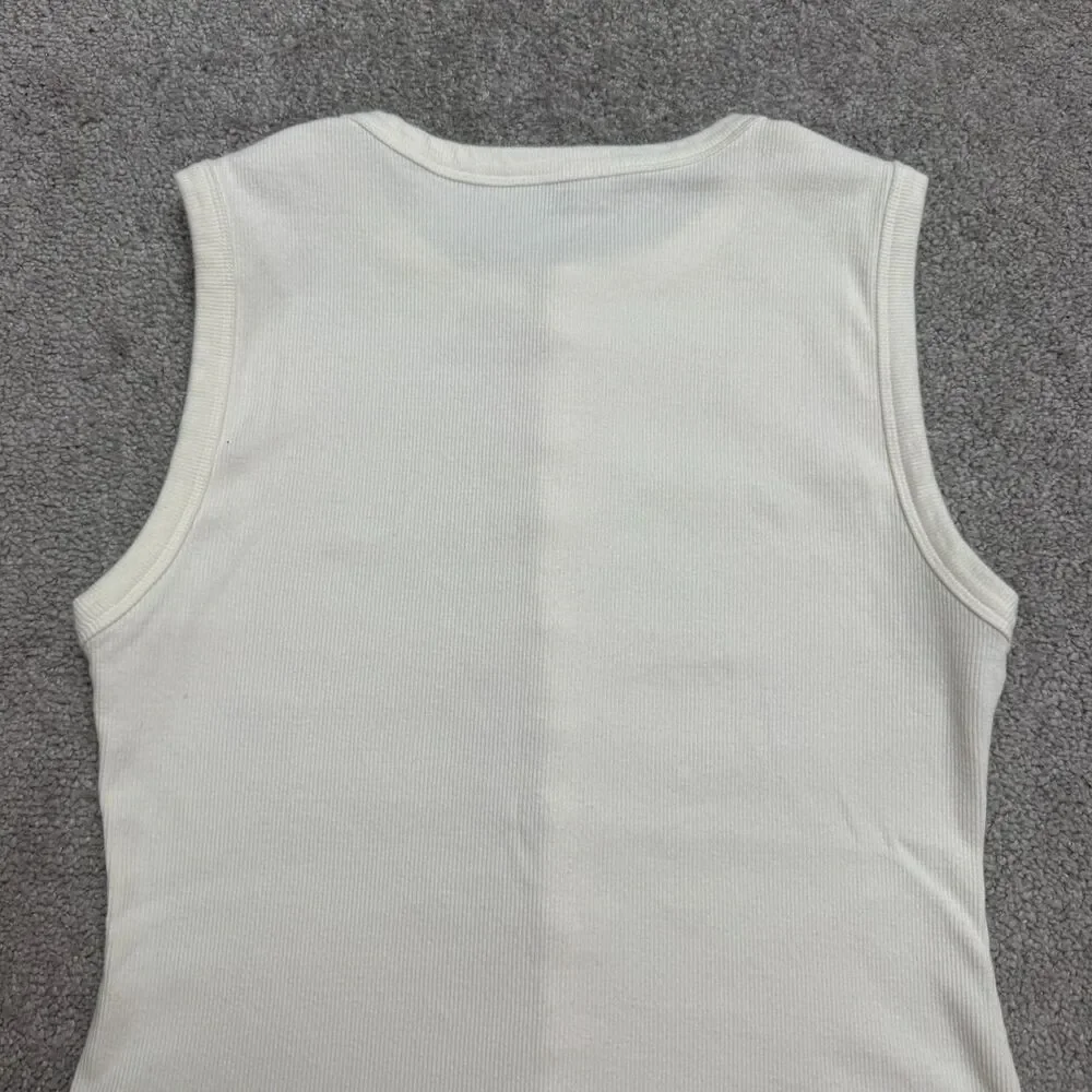 Abercrombie & Fitch Button Up Ribbed Knit Tank Top Womens Medium White Stretch
